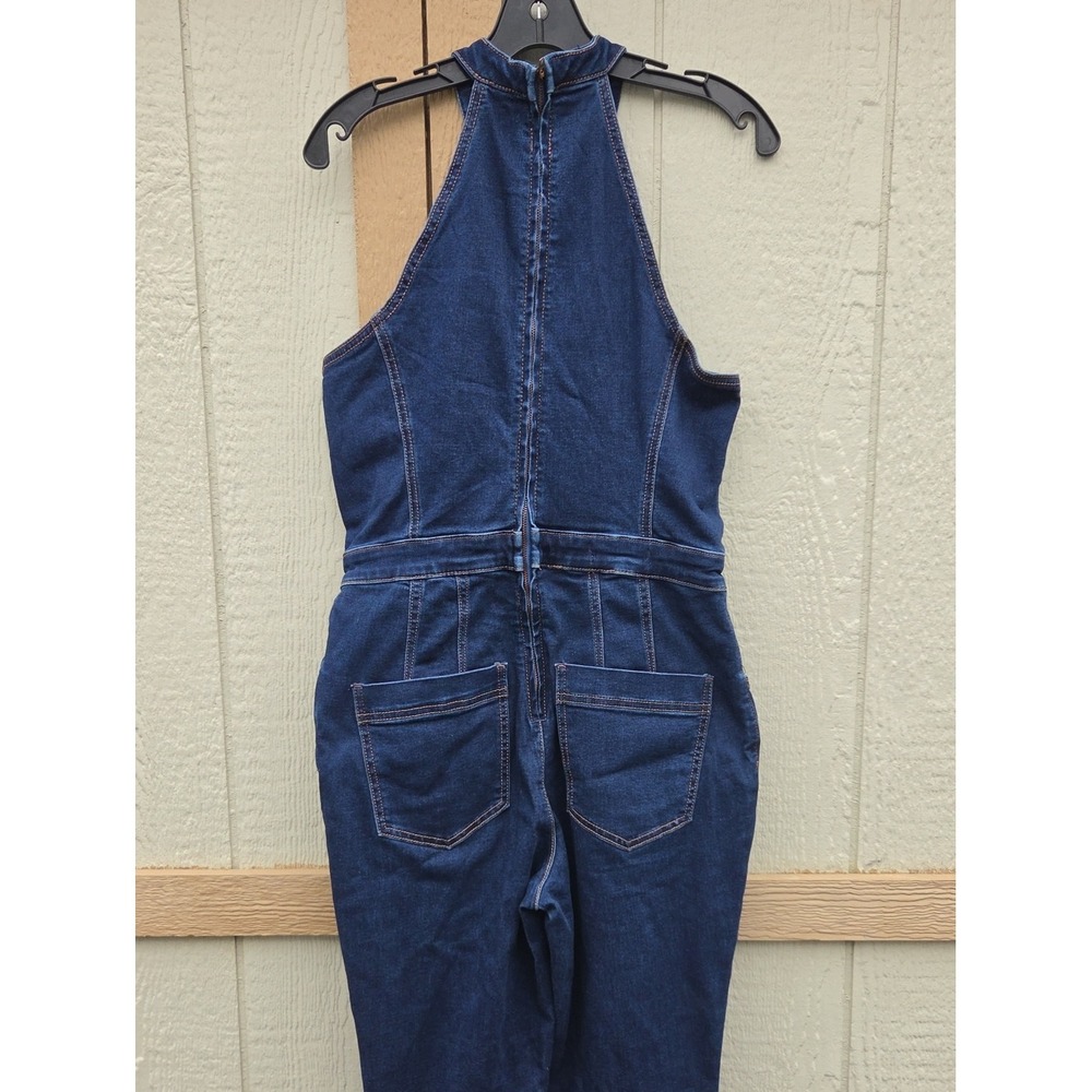 We The Free People Crvy Sydney Denim High Neck Retro Boho Baddie 10 Stretch Blue - Picture 6 of 8